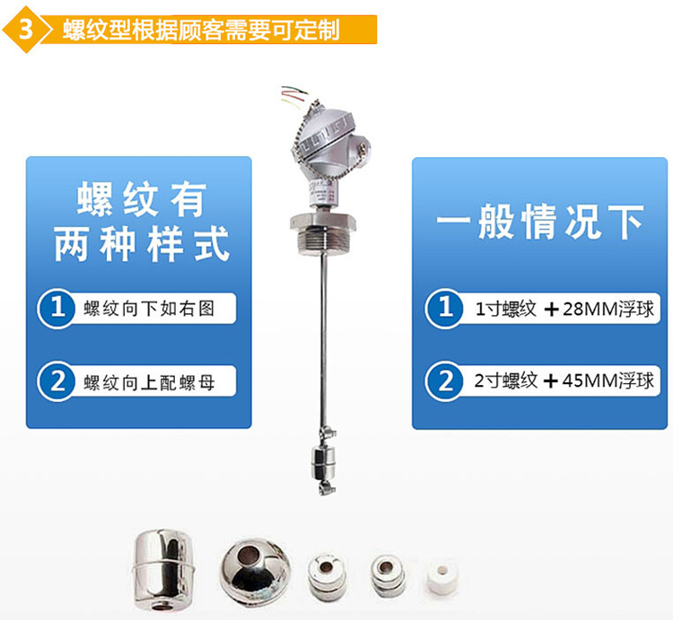 顶装式浮球液位计螺纹分类图